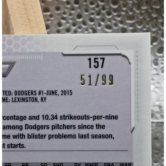 2021 Topps Chrome BEN BALLER #157 Walker Buehler Green Refractor Serial 51/99 - Picture 5 of 6